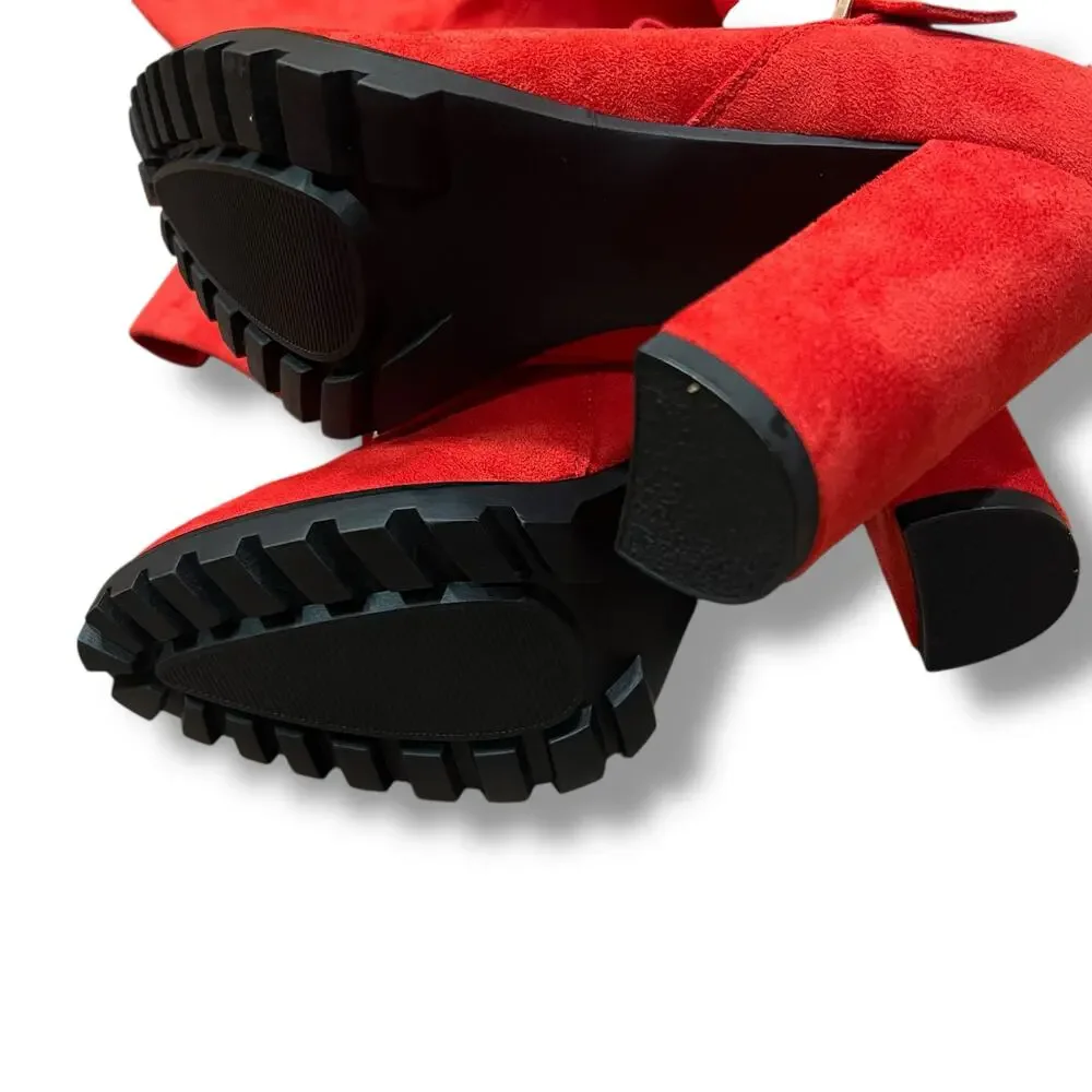 Shoedazzle Evadne Thigh Boot Sz 9 Red Faux Suede Over Knee OTK Lug Sole 4